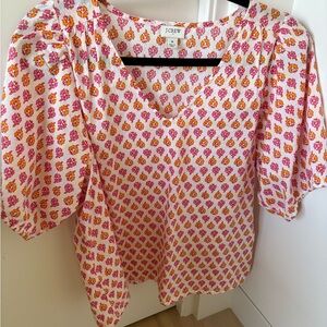J. Crew Women's Floral Pink and Orange Top